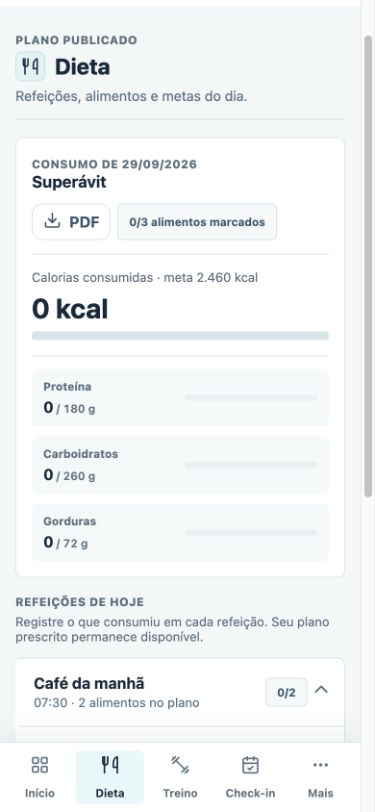 Tela real da dieta do aluno