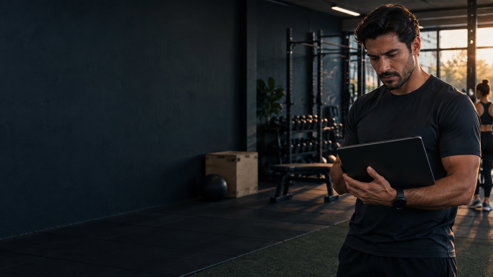Profissional de treinamento em um estúdio de musculação